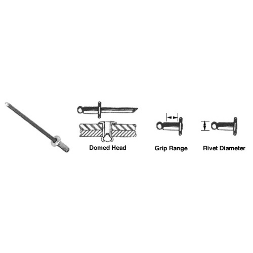 5/32" Diameter 1/4" to 3/8" Grip Range Stainless Steel Mandrel and Rivet - Case of 8000