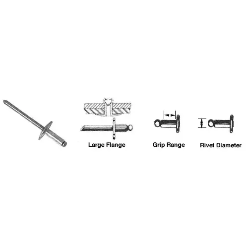 3/16" Diameter, 1/4" to 3/8" Grip Range Large Flange Aluminum Mandrel and Rivet in Packs of 3000