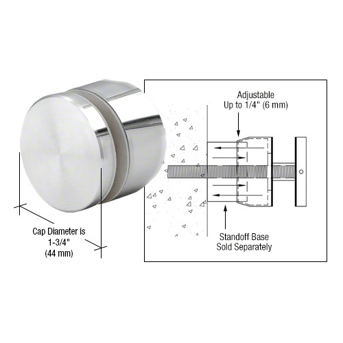 316 Polished Stainless Adjustable Height Standoff Cap for 1-1/2" Base