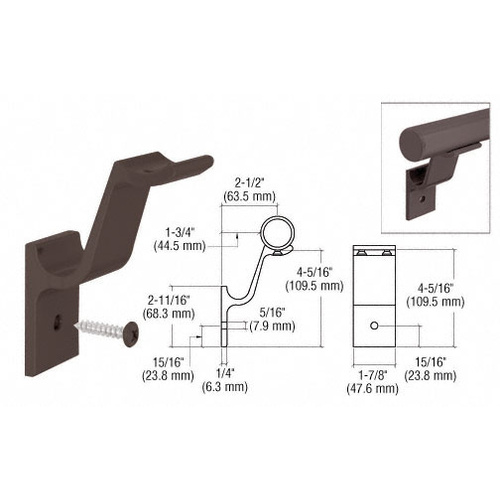 Matte Bronze Quick Connect Aluminum Hand Rail Bracket for 1-1/2" Diameter Tubing