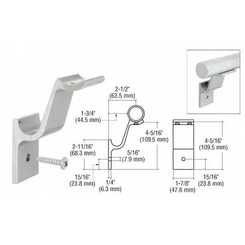 CRL ARHB1S Metallic Silver Quick Connect Aluminum Hand Rail Bracket for 1-1/2" Diameter Tubing