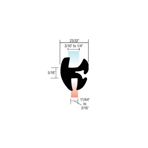 Two-Piece Self-Sealing Universal Weatherstrip 11/64" to 3/16" Panel - 3/16" to 1/4" Glass Black
