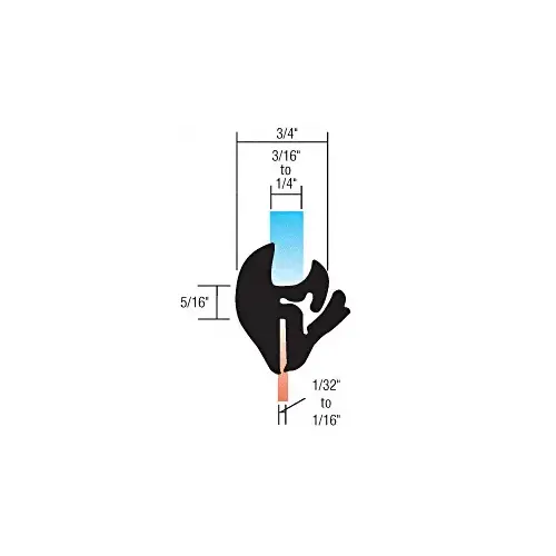 One-Piece Self-Sealing Universal Weatherstrip 1/32" to 1/16" Panel - 3/16" to 1/4" Glass Black