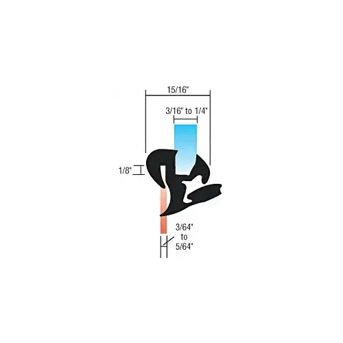 One-Piece Self-Sealing S-Style Universal Weatherstrip 3/64" to 5/64" Panel - 3/16" to 1/4" Glass Black