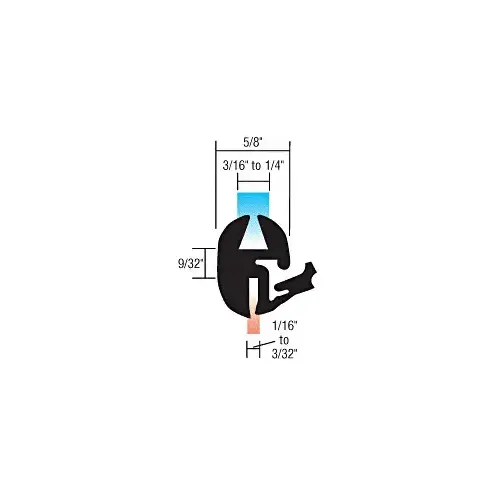 One-Piece Self-Sealing Universal Weatherstrip for 1/16" to 3/32" Panel or 3/16" to 1/4" Glass Black