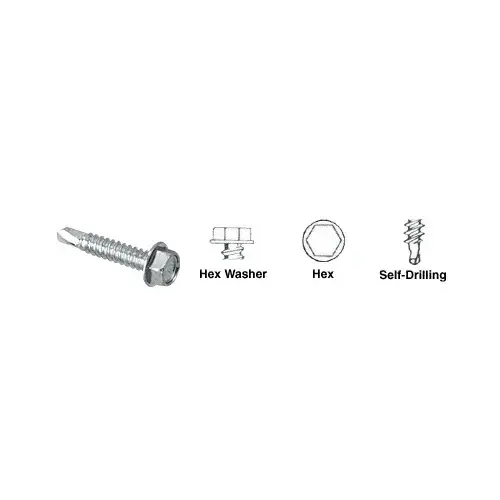 Zinc Plated 3/8"-14 x 1-1/4" Self-Drilling Screws with Hex Washer Head