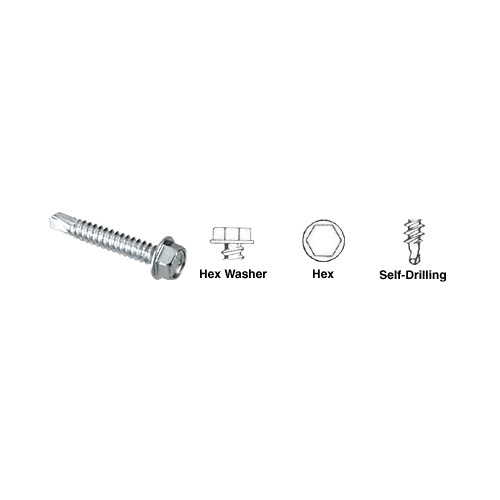 Zinc Plated 3/8"-14 x 1-1/2" Self-Drilling Screws with Hex Washer Head
