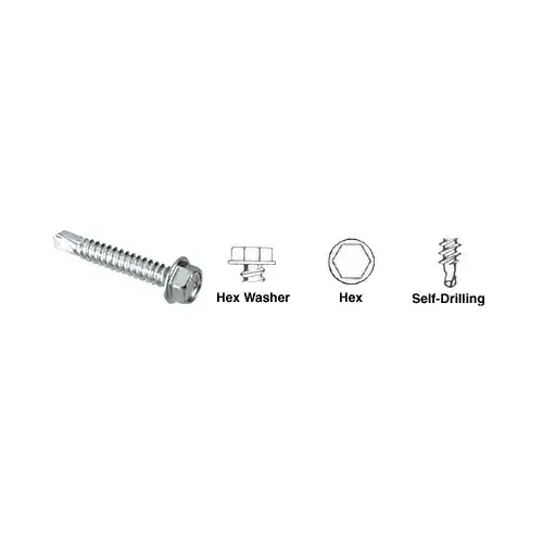 Tek AV11916 Zinc Plated 3/8"-14 x 1-1/2" Self-Drilling Screws with Hex Washer Head