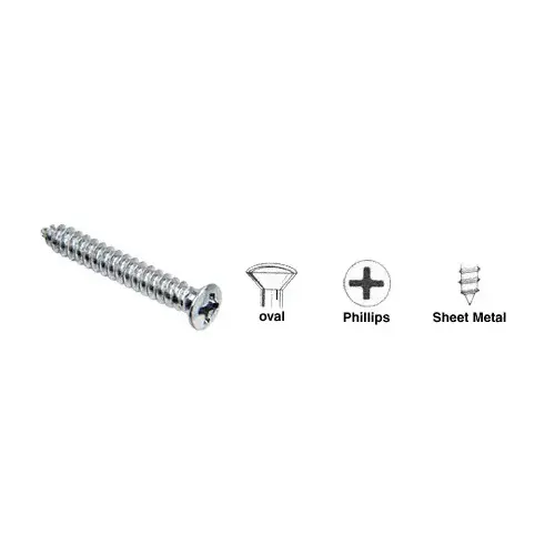 CRL AV1802 Chrome 8 x 1-1/8" No. 6 Oval Head Phillips Tapping Auveco "Fix-Kit" Sheet Metal Screws