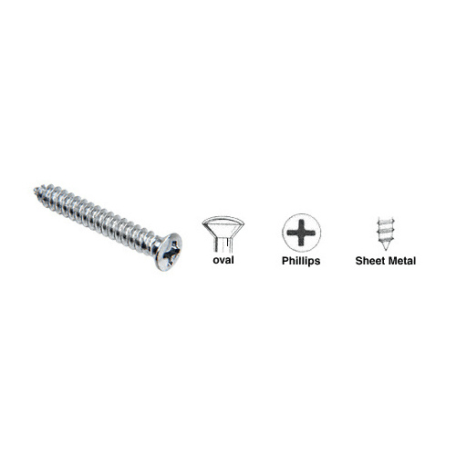 Chrome 6 x 1" Oval Head Phillips Tapping Auveco "Fix-Kit" Sheet Metal Screws
