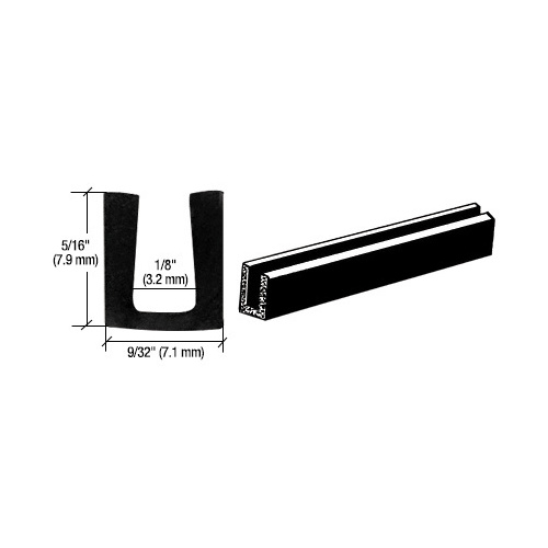 Glass and Acrylic Setting Rubber Channel for 1/8" Material - 9/32" Base Width Black
