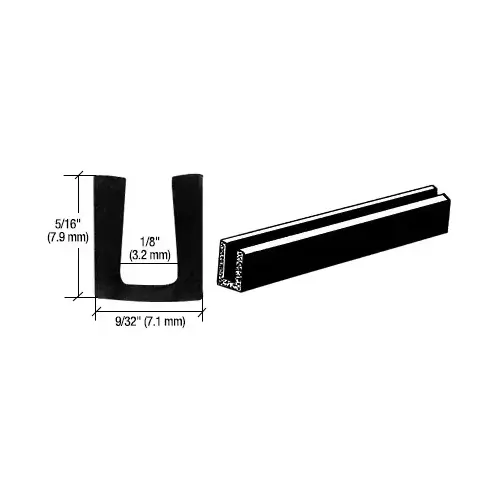 CRL AV440A Glass and Acrylic Setting Rubber Channel for 1/8" Material - 9/32" Base Width Black