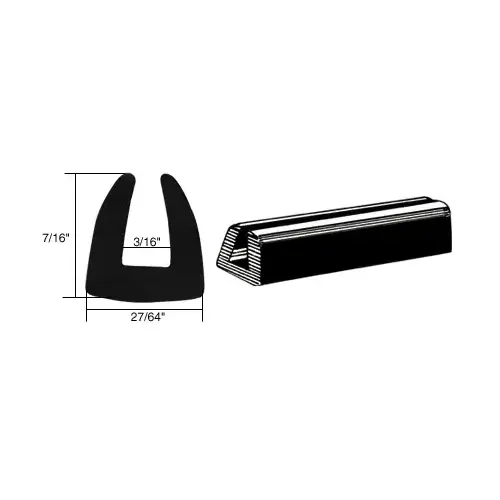 Glass and Acrylic Setting Rubber Channel 3/16" Material - 27/64" Base Width Black