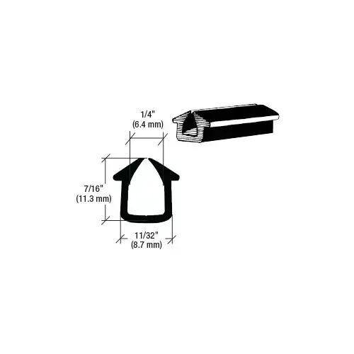 CRL AV539 Rubber Glazing Channel for 1/4" Material - 11/32" Base Width Black