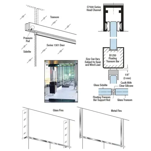 Oil Rubbed Bronze B1250 Floating Transom System for 3/4" Glass