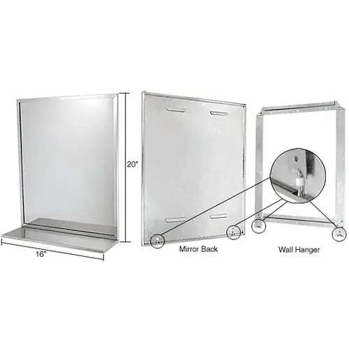 CRL B1661620 Stainless Steel 16" x 20" Bobrick Mirror-Shelf Combination
