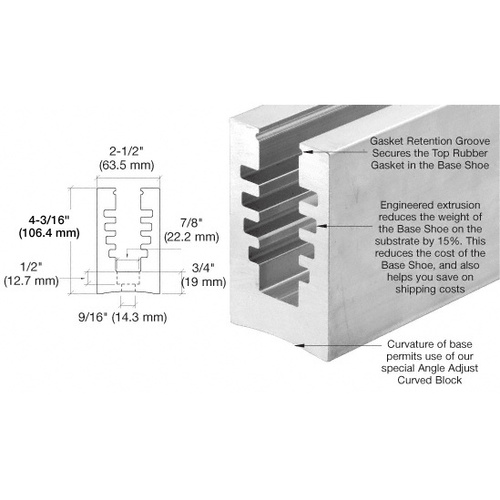 CRL B5A10D B5A Series Mill 120" Square Bottom Mount Base Shoe Drilled for 1/2" Glass