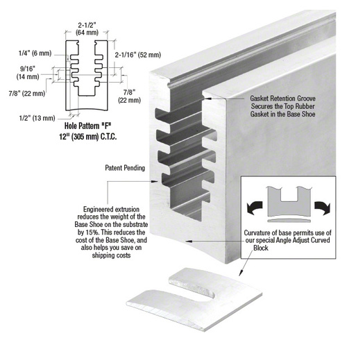 B5A Series Mill 120" Square Base Shoe Fascia Mount Drilled for 1/2" Glass