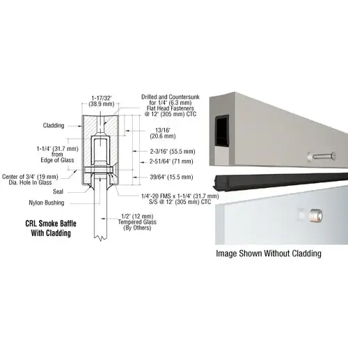 Custom Aluminum Smoke Baffle Base Shoe with Dark Bronze Cladding for 1/2" Glass