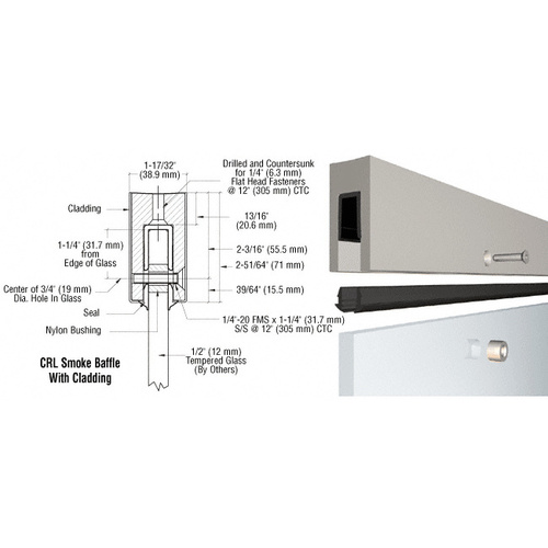 Custom Aluminum Smoke Baffle Base Shoe with Satin Anodized Cladding for 1/2" Glass