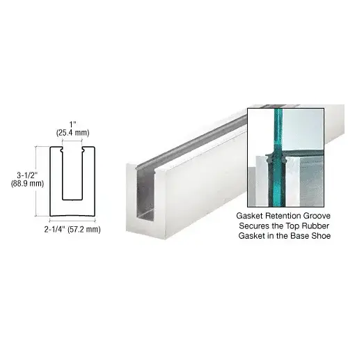 120" B5L Series Low Profile Square Aluminum Mill Base Shoe Extrusion Only Undrilled for 1/2" to 5/8" Glass