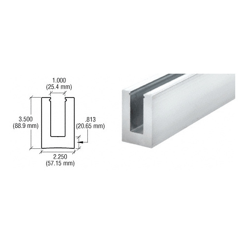 CRL B5L20 240" B5L Series Low Profile Square Aluminum Base Shoe Extrusion Only Undrilled for 1/2" to 5/8" Glass Mill