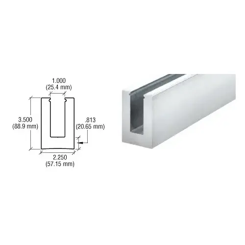 CRL B5L20 240" B5L Series Low Profile Square Aluminum Base Shoe Extrusion Only Undrilled for 1/2" to 5/8" Glass Mill