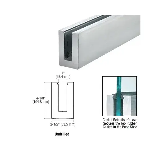 B5S Series Mill Aluminum 120" Square Base Shoe Extrusion Only Undrilled for 1/2" Glass