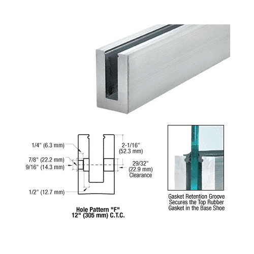 B5S Series Mill Aluminum 120" Square Base Shoe Fascia Mount for 1/2" Glass