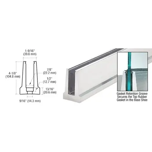 CRL B5TDC B5T Series Mill Aluminum Custom Tapered Base Shoe for 1/2" to 5/8" Glass