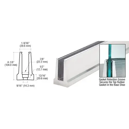 B5T Series Mill Aluminum 240" Tapered Base Shoe Drilled for 1/2" Glass