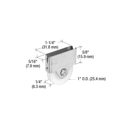 1" Nylon Center Groove Sliding Screen Door Bottom Roller - pack of 2