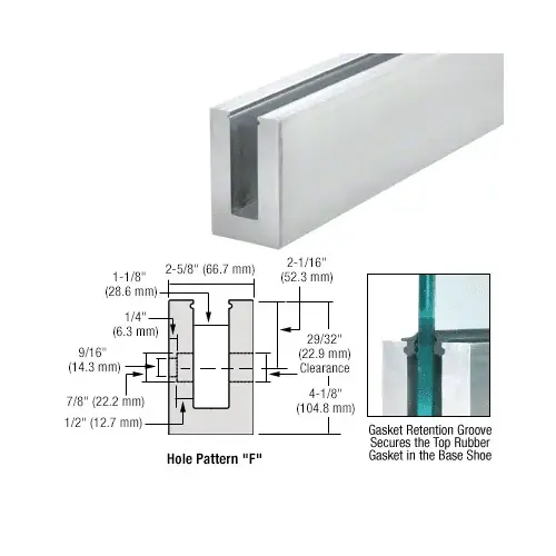 CRL B6N10F B6N Series Mill Aluminum 120" Fascia Mount Square Base Shoe Drilled for 5/8" Glass