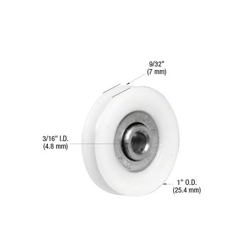 1" Nylon Ball Bearing Sliding Screen Door Replacement Roller with 3/16" Center Hole - pack of 2