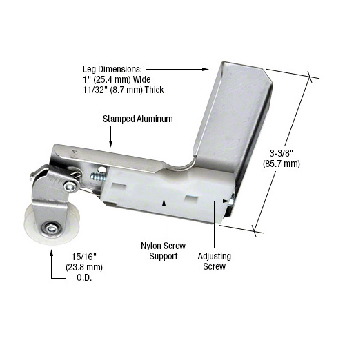 Stamped Aluminum Corner Insert With 15/16" Nylon Ball-Bearing Center Groove Sliding Screen Door Roller for Jim Walters