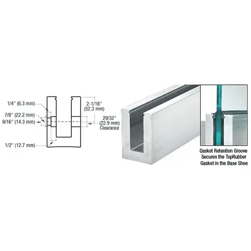 B7S Series Mill Aluminum 120" Heavy-Duty Square Base Shoe Fascia Mount Drilled for 3/4" Glass