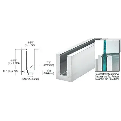 CRL B7SDC Mill Aluminum B7S Series Custom Length Square Base Shoe for 3/4" Glass