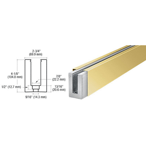 Polished Brass B7S Series Custom Length Square Base Shoe Drilled for 3/4 Glass