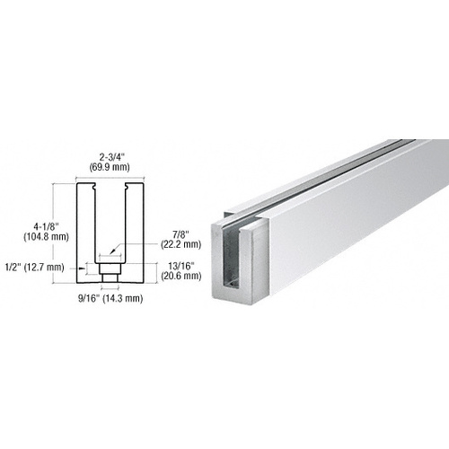 Polished Stainless B7S Series Custom Length Square Base Shoe Drilled for 3/4 Glass