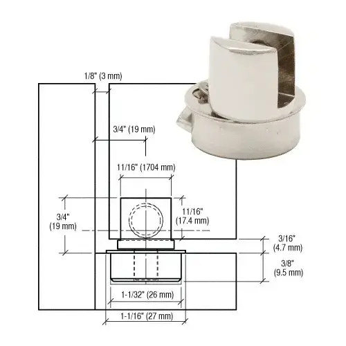 Brushed Nickel Beretta Barrel Glass Door Hinge Pair