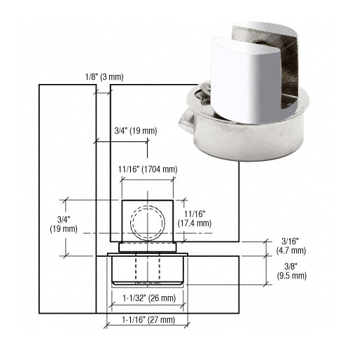 Chrome Beretta Barrel Glass Door Hinge Pair