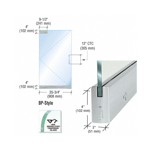 CRL BP4BS12SL Dry Glazed Frameless Glass 3' BP-Style Brushed Stainless Single Door Only Kit - with Lock