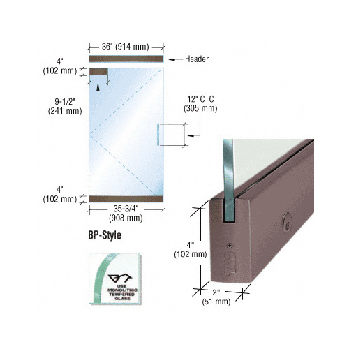 CRL BP4DU12SEL Black/Bronze Anodized Dry Glazed Frameless Glass 3' BP-Style Single Door Complete Entrance Kit - with Lock