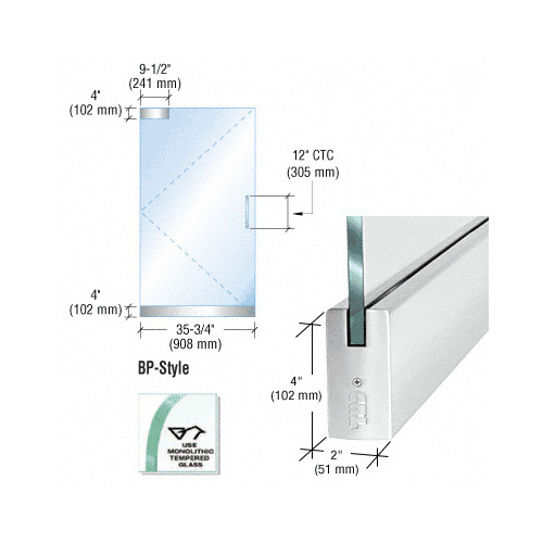 CRL BP4PS12S Dry Glazed Frameless Glass 3' BP-Style Polished Stainless Single Door Only Kit - without Lock