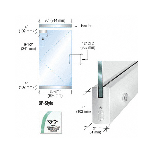 CRL BP4PS12SEL Dry Glazed Frameless Glass 3' BP-Style Polished Stainless Single Door Complete Entrance Kit - with Lock