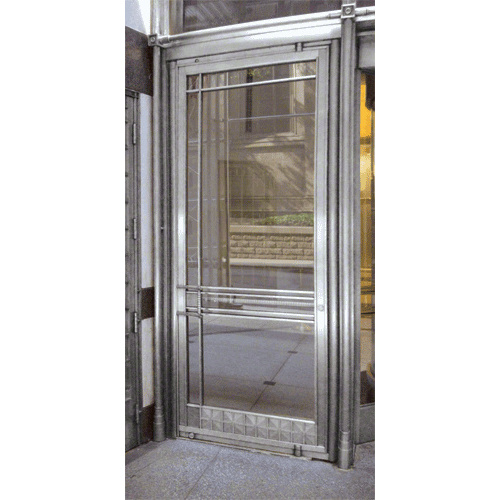 Premium Brushed Stainless Aluminum Medium Stile Door for 1" Glazing; 3-11/32" Top Rail; 9-1/2" Bottom Rail; Concealed Hinge Tube RHR; With Lock