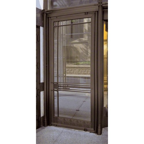 Premium Dark Bronze Anodized Aluminum Medium Stile Door for 1" Glazing; 3-11/32" Top Rail; 9-1/2" Bottom Rail; Concealed Hinge Tube RHR; with Lock