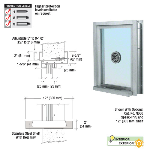 CRL C0EW12A Satin Anodized Aluminum Clamp-On Frame Exterior Glazed Exchange Window with 12" Shelf and Deal Tray