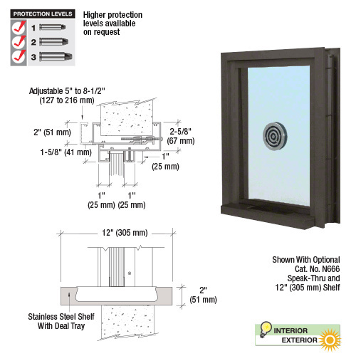 CRL C0EW12DU Dark Bronze Aluminum Clamp-On Frame Exterior Glazed Exchange Window with 12" Shelf and Deal Tray