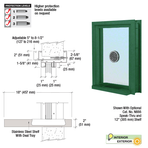 CRL C0EW18K Custom KYNAR Paint (Specify) Aluminum Clamp-On Frame Exterior Glazed Exchange Window with 18" Shelf and Deal Tray